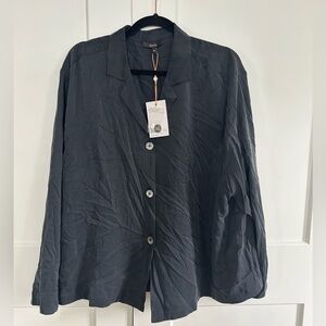 Quince 100% Washable Silk Long Sleeve Pajama Top  Black XL NWT